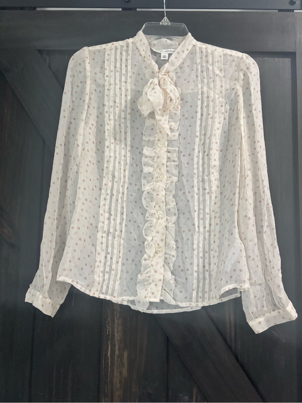 Banana Republic Women's Ivory Ruffle Tie-Neck Blouse